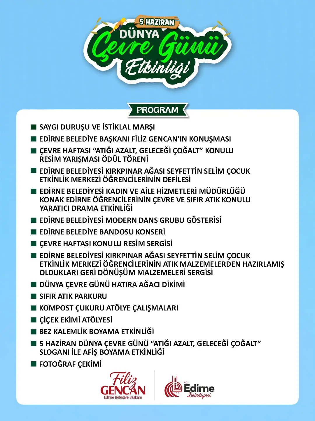 BAŞKAN GENCAN’DAN DÜNYA ÇEVRE GÜNÜ’NE DAVET: GELECEK ÇOCUKLARLA YEŞERECEK galeri görseli